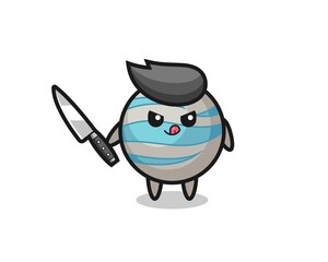 cute planet mascot as a psychopath holding a knife