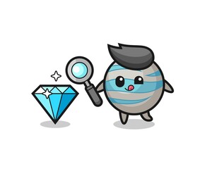 planet mascot is checking the authenticity of a diamond