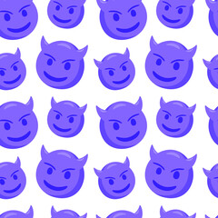 Demon Icon Emoji Pattern. Evil Seamless Background Symbols. Doodle Emoticon Illustration Design Vector.