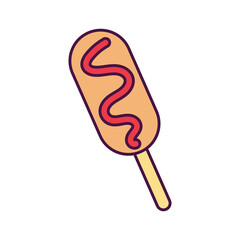 Isolated sausage with ketchup icon