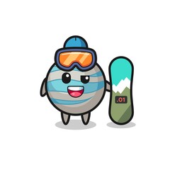 Illustration of planet character with snowboarding style