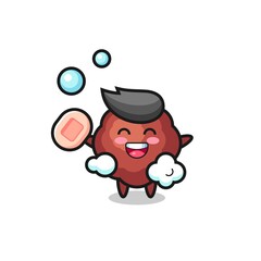 meatball character is bathing while holding soap