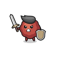 cute meatball soldier fighting with sword and shield