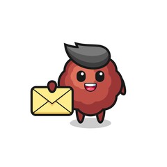 cartoon illustration of meatball holding a yellow letter