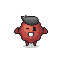 the muscular meatball character is posing showing his muscles