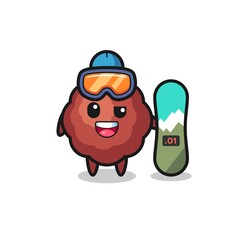 Illustration of meatball character with snowboarding style