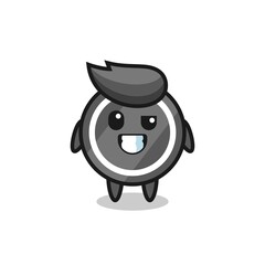 cute hockey puck mascot with an optimistic face