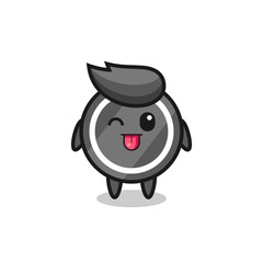 cute hockey puck character in sweet expression while sticking out her tongue