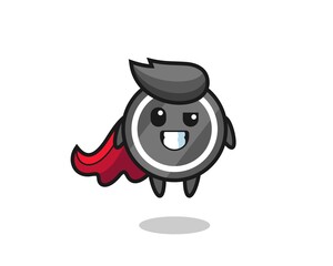 the cute hockey puck character as a flying superhero