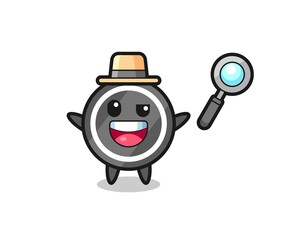 illustration of the hockey puck mascot as a detective who manages to solve a case