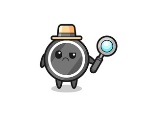 the mascot of cute hockey puck as a detective