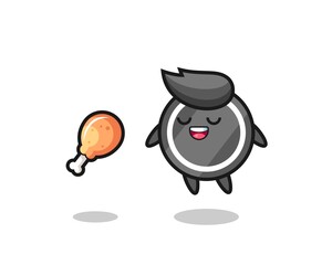 cute hockey puck floating and tempted because of fried chicken