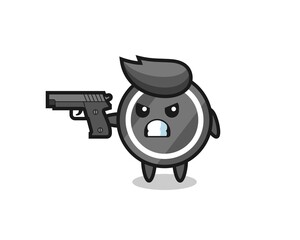 the cute hockey puck character shoot with a gun