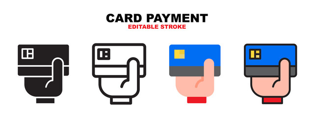 Card Payment icon set with different styles. Colored vector icons designed in filled, outline, flat, glyph and line colored. Editable stroke. Can be used for web, mobile, ui and more.