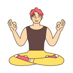 Isolated man meditating Healthy Lifestyle