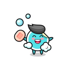 sticker character is bathing while holding soap