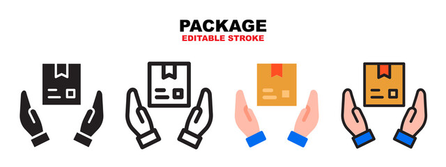 Package with hand icon set with different styles. Colored vector icons designed in filled, outline, flat, glyph and line colored. Editable stroke. Can be used for web, mobile, ui and more.