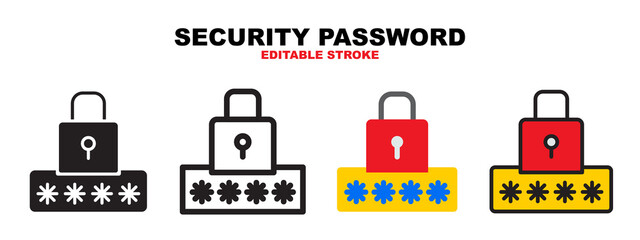 Security Password icon set with different styles. Colored vector icons designed in filled, outline, flat, glyph and line colored. Editable stroke. Can be used for web, mobile, ui and more.