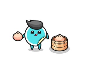 cute sticker character eating steamed buns