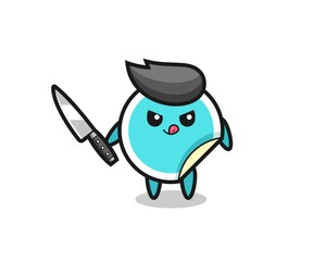 cute sticker mascot as a psychopath holding a knife