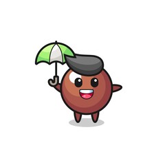cute chocolate ball illustration holding an umbrella