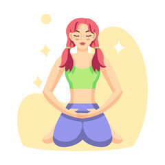 Isolated woman meditating Healthy Lifestyle