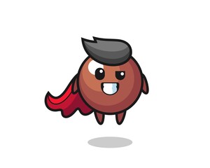 the cute chocolate ball character as a flying superhero