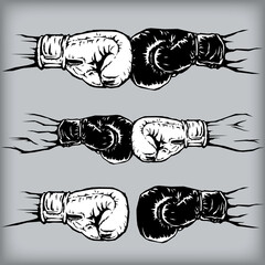 Two boxing gloves punch. Battle vs match. - obrazy, fototapety, plakaty