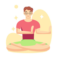 Isolated man meditating Healthy Lifestyle