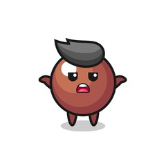 chocolate ball mascot character saying I do not know