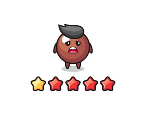 the illustration of customer bad rating, chocolate ball cute character with 1 star