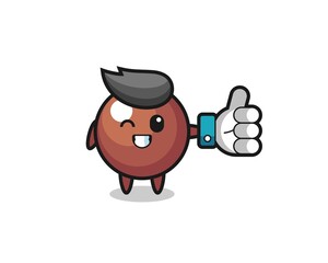 cute chocolate ball with social media thumbs up symbol