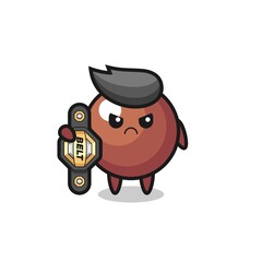 chocolate ball mascot character as a MMA fighter with the champion belt