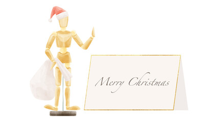 デッサン用モデル人形とメッセージカード手描き水彩風イラスト
