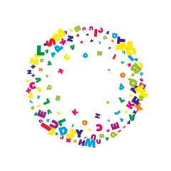 Falling letters of English language. Bright flying words of Latin alphabet. Foreign languages study concept. Appealing back to school banner on white background.