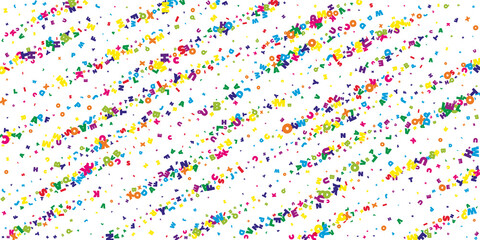 Falling letters of English language. Vivid flying words of Latin alphabet. Foreign languages study concept. Delightful back to school banner on white background.