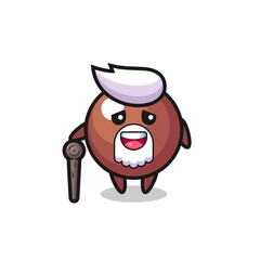 cute chocolate ball grandpa is holding a stick