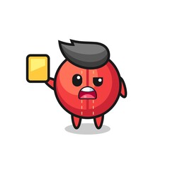 Fototapeta premium cartoon cricket ball character as a football referee giving a yellow card