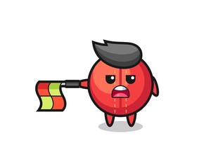 cricket ball character as line judge hold the flag straight horizontally