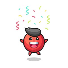 happy cricket ball mascot jumping for congratulation with colour confetti