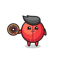 Obraz premium illustration of an cricket ball character eating a doughnut