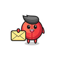 cartoon illustration of cricket ball holding a yellow letter