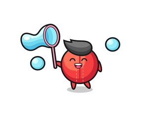 Fototapeta premium happy cricket ball cartoon playing soap bubble