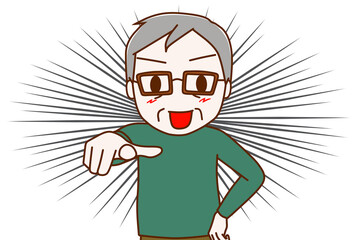 動画素材・相手を指差ししてズバリ笑顔で相手に語りかける高齢の男性