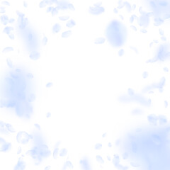 Light blue flower petals falling down. Unequaled r