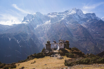 Mount Kongde-Ri and old Buddhist stupas,  Nepal