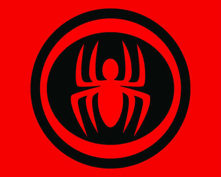 logo icon Red Spider symbol inside a Black circle isolated on a red background. Can be pasted and edited as needed. Vector illustration