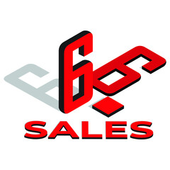An isometric vector of 6.6 Sales on white background. Single digit sales with great deal and discount to be offer.