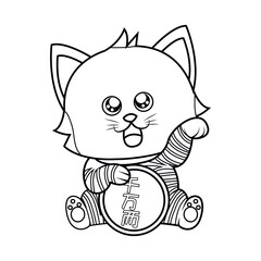 Isolated kawaii asian cat. Neko with one hand up Vector