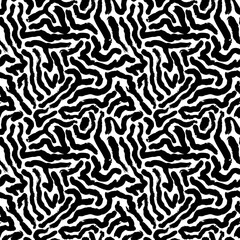 Organic irregular bold lines vector seamless pattern. Hand drawn black and white organic shapes texture. Biological grunge squiggle lines, structure of natural cells. Abstract brushstrokes. 